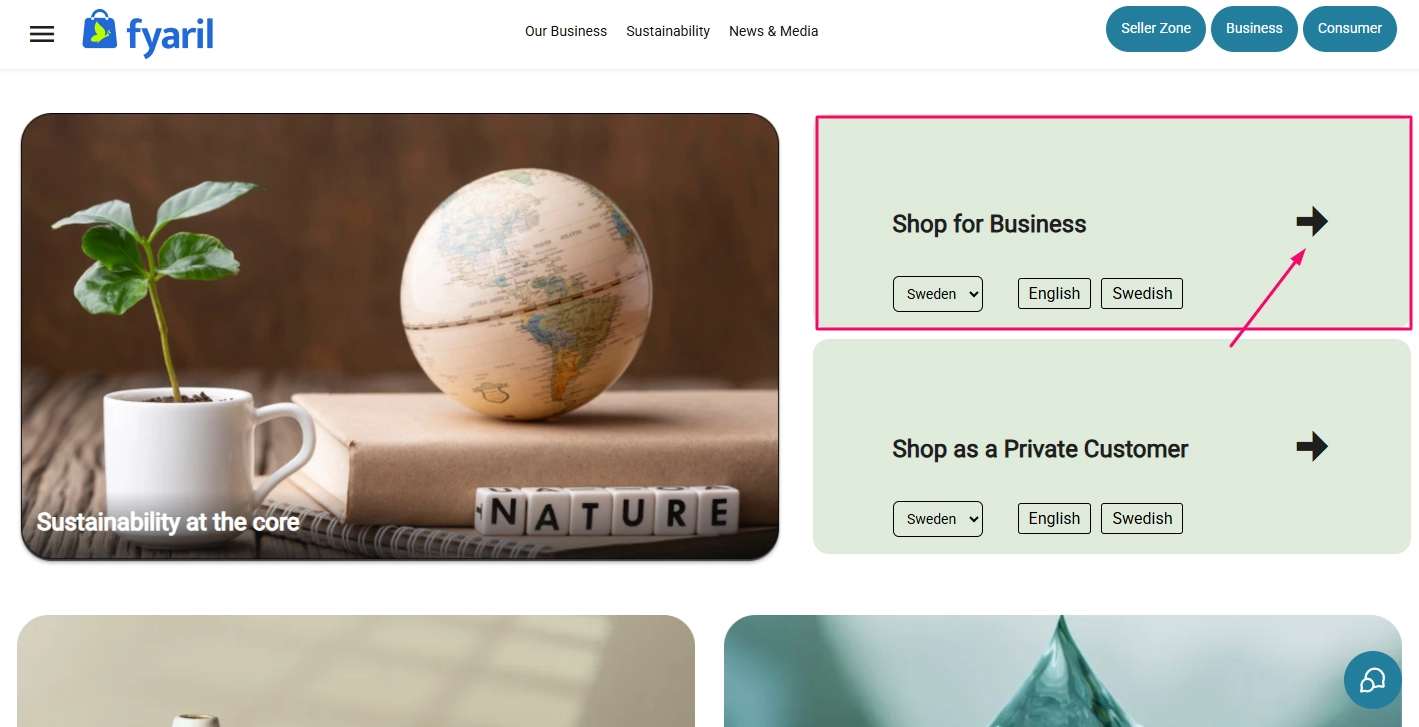 Shop for Business button